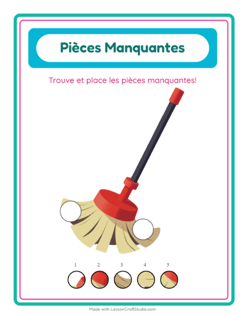 Aperçu de la fiche Pièces Manquantes avec Autour de la maison pour École maternelle (grande section, 5-7 ans)