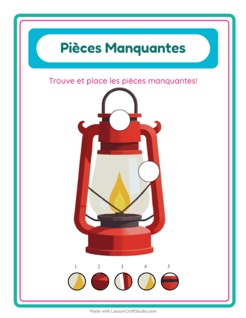 Aperçu de la fiche Pièces Manquantes avec Camping pour École maternelle (grande section, 5-7 ans)