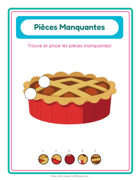 Aperçu de la fiche Pièces Manquantes avec Desserts et sucreries pour École maternelle (grande section, 5-7 ans)