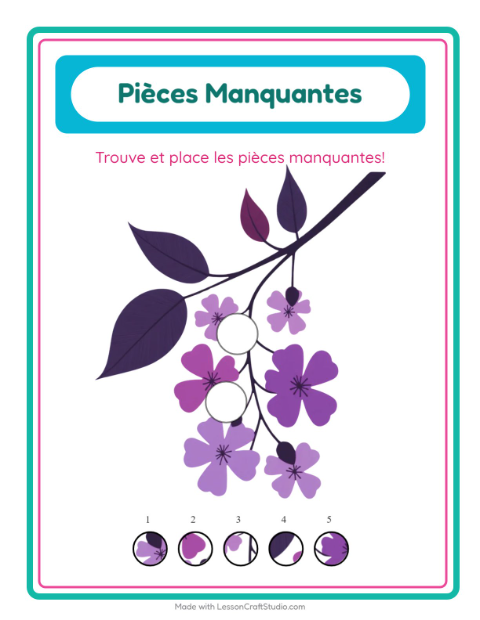Aperçu de la fiche Pièces Manquantes avec Fleurs pour École maternelle (grande section, 5-7 ans)
