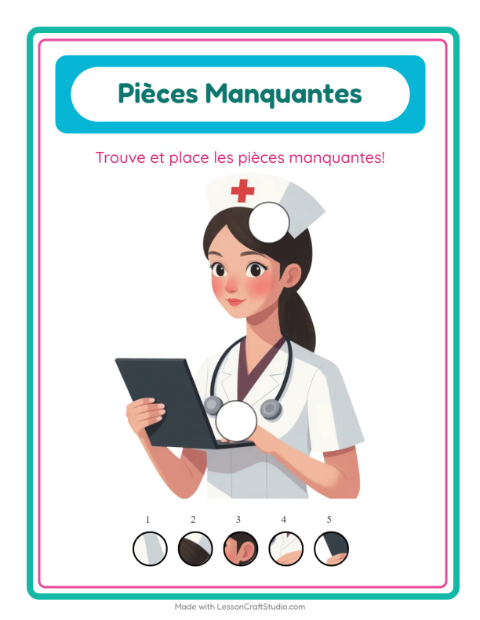 Aperçu de la fiche Pièces Manquantes avec Hôpital pour École maternelle (grande section, 5-7 ans)