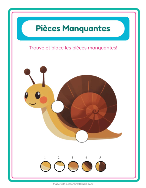 Aperçu de la fiche Pièces Manquantes avec Insectes et bestioles pour École maternelle (grande section, 5-7 ans)