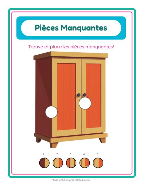 Aperçu de la fiche Pièces Manquantes avec Meubles pour École maternelle (grande section, 5-7 ans)