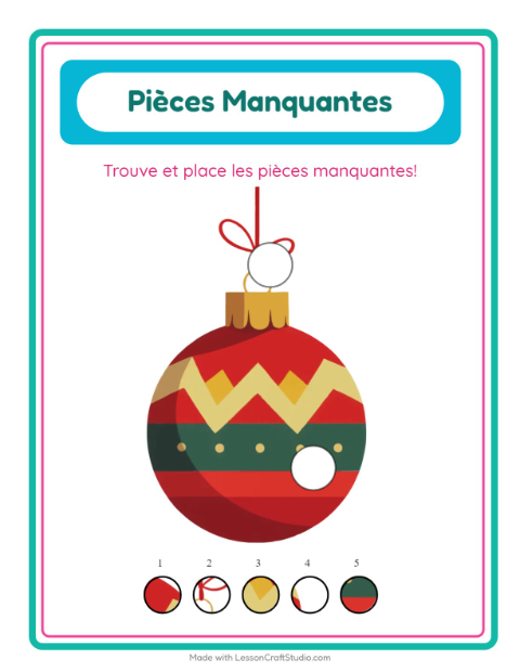 Aperçu de la fiche Pièces Manquantes avec Noël pour École maternelle (grande section, 5-7 ans)