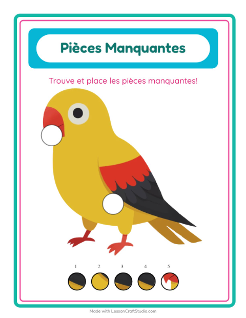 Aperçu de la fiche Pièces Manquantes avec Oiseaux pour École maternelle (grande section, 5-7 ans)