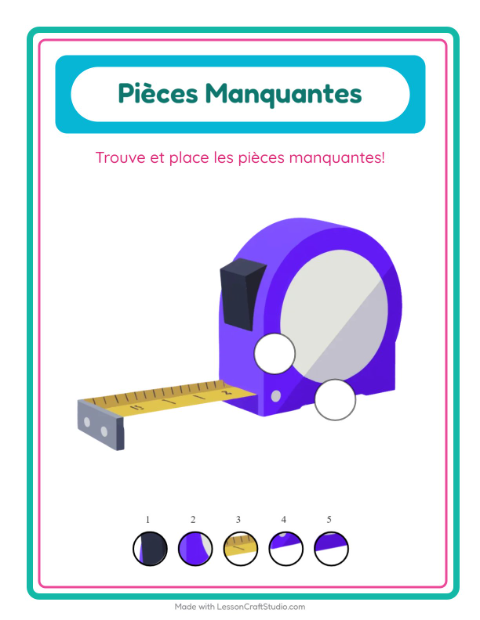 Aperçu de la fiche Pièces Manquantes avec Outils pour École maternelle (grande section, 5-7 ans)