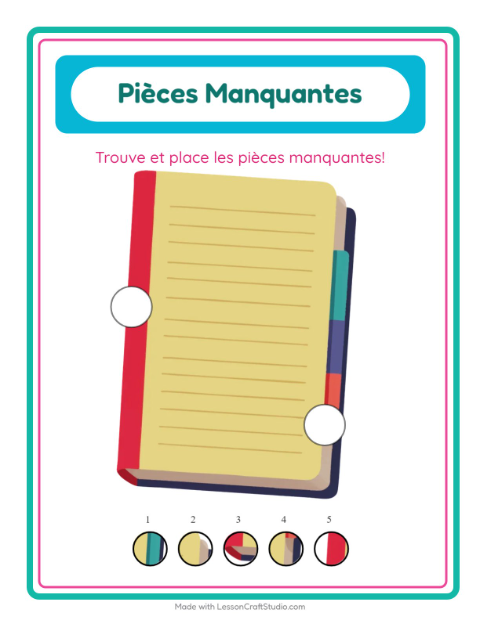 Aperçu de la fiche Pièces Manquantes avec Salle de classe pour École maternelle (grande section, 5-7 ans)
