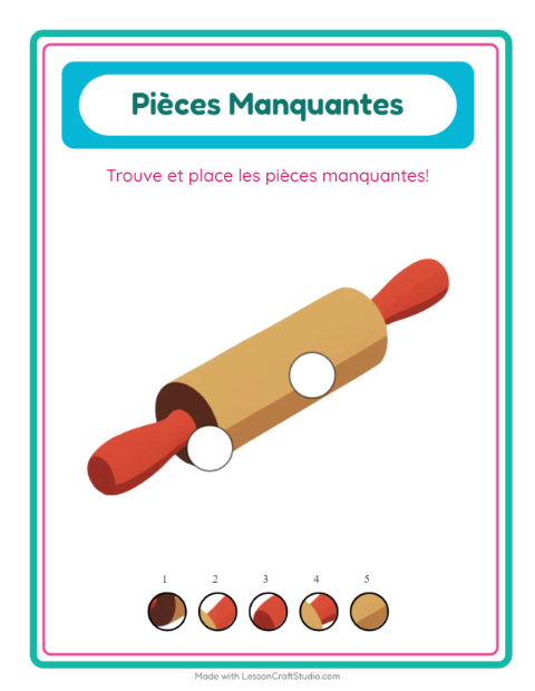 Aperçu de la fiche Pièces Manquantes avec Ustensiles de cuisine pour École maternelle (grande section, 5-7 ans)