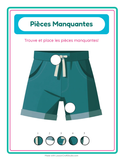 Aperçu de la fiche Pièces Manquantes avec Vêtements pour École maternelle (grande section, 5-7 ans)