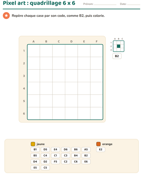 Pixel art sur quadrillage 6 x 6 : les premiers codes