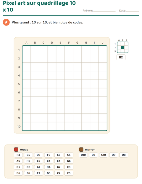 Pixel art sur quadrillage 10 x 10 : un dessin décalé dans la grille