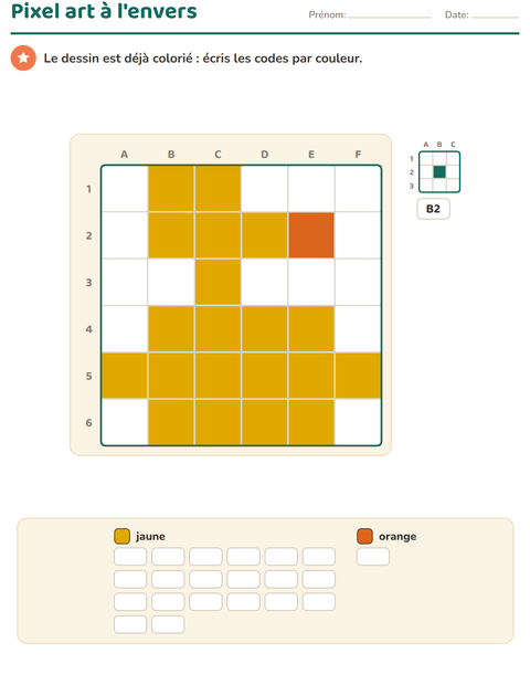 Pixel art à l'envers : le dessin est colorié, écris les codes