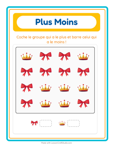 Aperçu de la fiche Plus Ou Moins avec Accessoires pour École maternelle (petite/moyenne section, 3-5 ans)