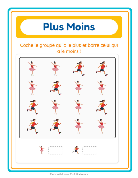 Aperçu de la fiche Plus Ou Moins avec Activités pour École maternelle (petite/moyenne section, 3-5 ans)