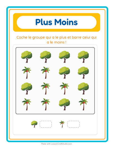 Aperçu de la fiche Plus Ou Moins avec Arbres pour École maternelle (petite/moyenne section, 3-5 ans)