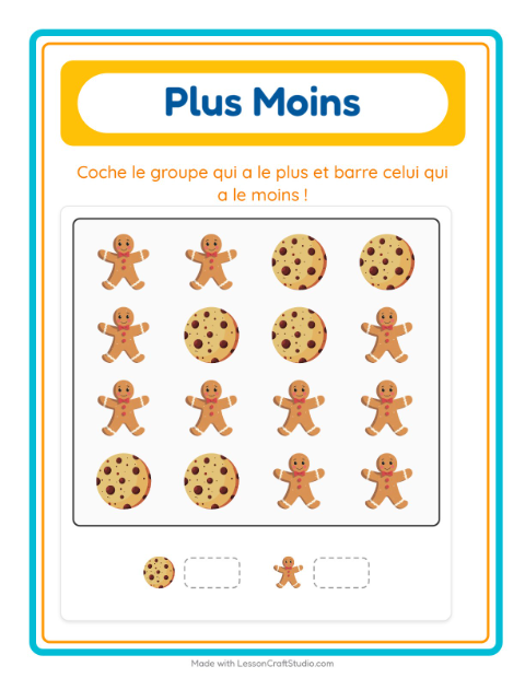 Aperçu de la fiche Plus Ou Moins avec Boulangerie pour École maternelle (petite/moyenne section, 3-5 ans)