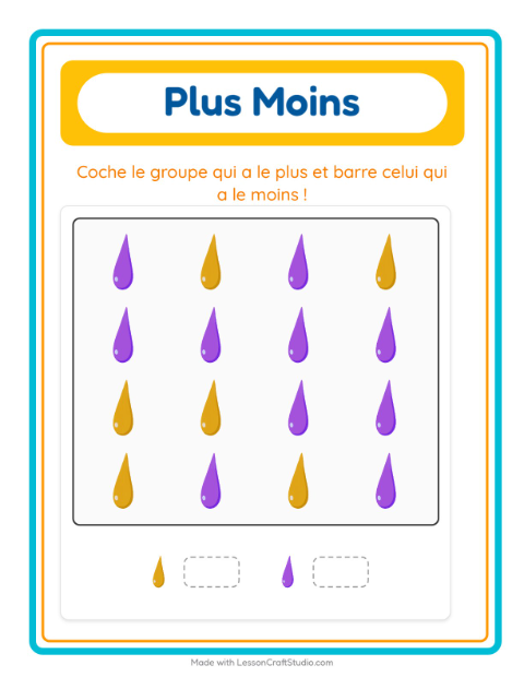 Aperçu de la fiche Plus Ou Moins avec Couleurs pour École maternelle (petite/moyenne section, 3-5 ans)