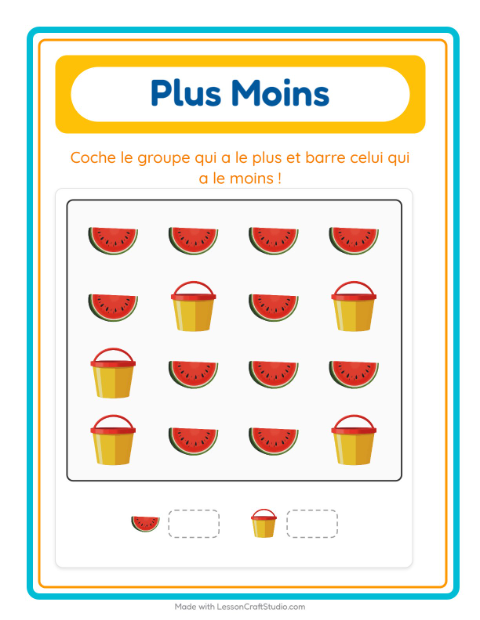 Aperçu de la fiche Plus Ou Moins avec Été pour École maternelle (petite/moyenne section, 3-5 ans)