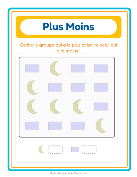 Aperçu de la fiche Plus Ou Moins avec Formes pour École maternelle (petite/moyenne section, 3-5 ans)