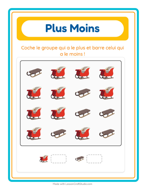 Aperçu de la fiche Plus Ou Moins avec Hiver pour École maternelle (petite/moyenne section, 3-5 ans)