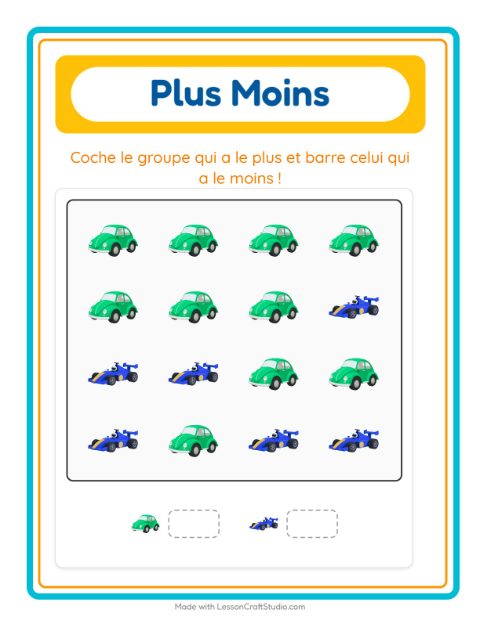 Aperçu de la fiche Plus Ou Moins avec Jouets pour École maternelle (petite/moyenne section, 3-5 ans)