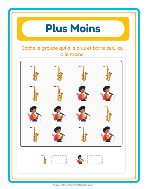 Aperçu de la fiche Plus Ou Moins avec Musique pour École maternelle (petite/moyenne section, 3-5 ans)