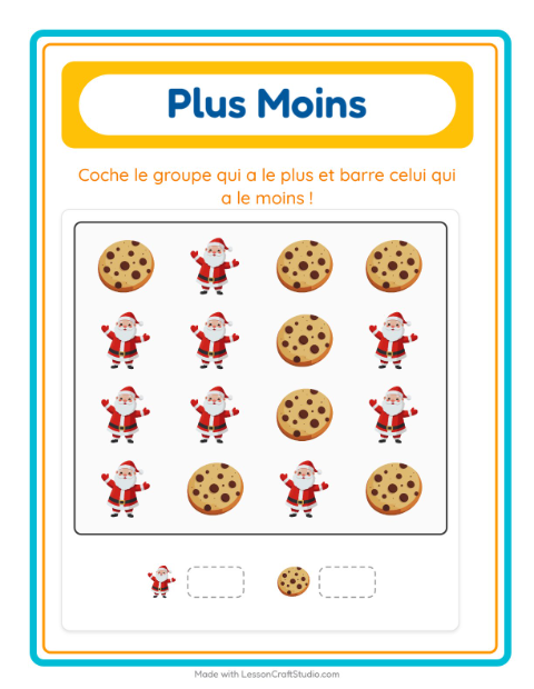 Aperçu de la fiche Plus Ou Moins avec Noël pour École maternelle (petite/moyenne section, 3-5 ans)