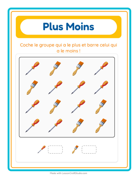 Aperçu de la fiche Plus Ou Moins avec Outils pour École maternelle (petite/moyenne section, 3-5 ans)