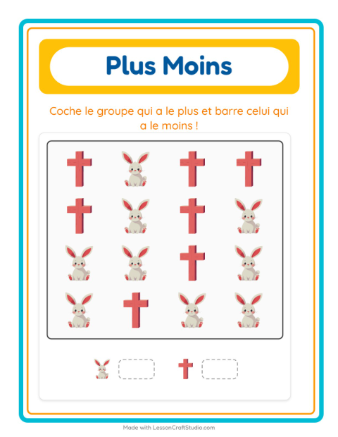 Aperçu de la fiche Plus Ou Moins avec Pâques pour École maternelle (petite/moyenne section, 3-5 ans)