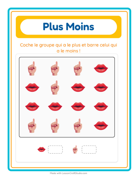 Aperçu de la fiche Plus Ou Moins avec Parties du corps pour École maternelle (petite/moyenne section, 3-5 ans)