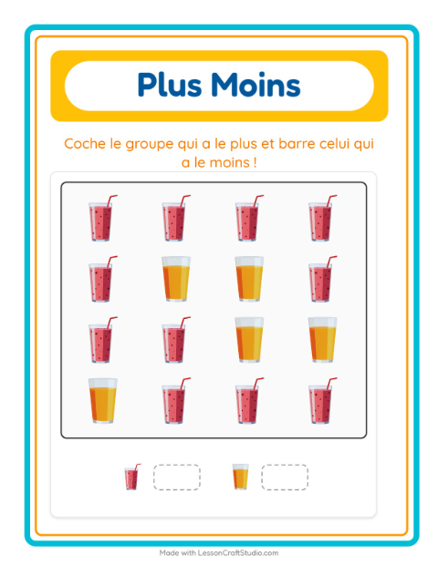 Aperçu de la fiche Plus Ou Moins avec Petit-déjeuner pour École maternelle (petite/moyenne section, 3-5 ans)