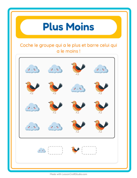 Aperçu de la fiche Plus Ou Moins avec Printemps pour École maternelle (petite/moyenne section, 3-5 ans)