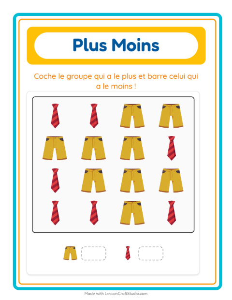 Aperçu de la fiche Plus Ou Moins avec Vêtements pour École maternelle (petite/moyenne section, 3-5 ans)