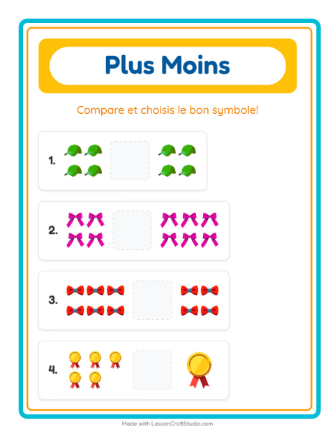 Aperçu de la fiche Plus Ou Moins avec Accessoires pour École maternelle (petite/moyenne section, 3-5 ans)