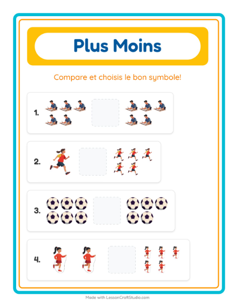 Aperçu de la fiche Plus Ou Moins avec Activités pour École maternelle (petite/moyenne section, 3-5 ans)
