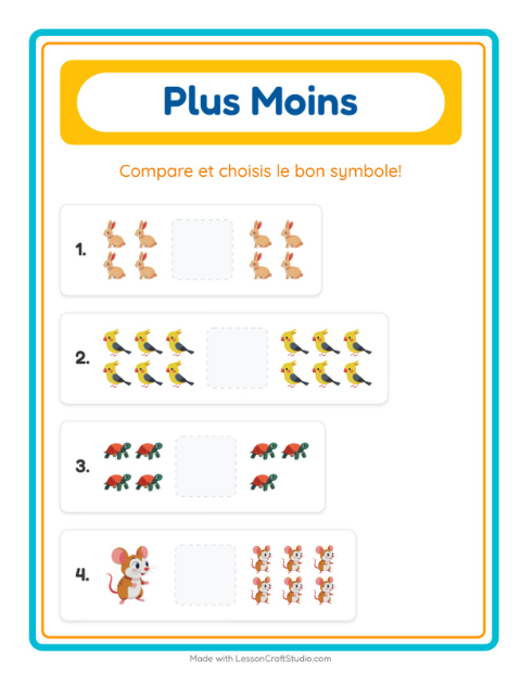 Aperçu de la fiche Plus Ou Moins avec Animaux de compagnie pour École maternelle (petite/moyenne section, 3-5 ans)