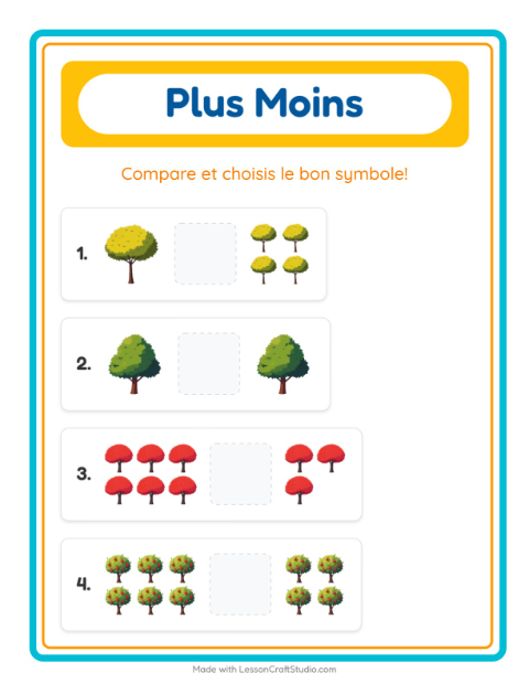 Aperçu de la fiche Plus Ou Moins avec Arbres pour École maternelle (petite/moyenne section, 3-5 ans)