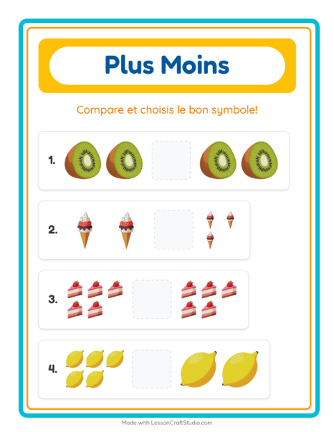 Aperçu de la fiche Plus Ou Moins avec Au supermarché pour École maternelle (petite/moyenne section, 3-5 ans)