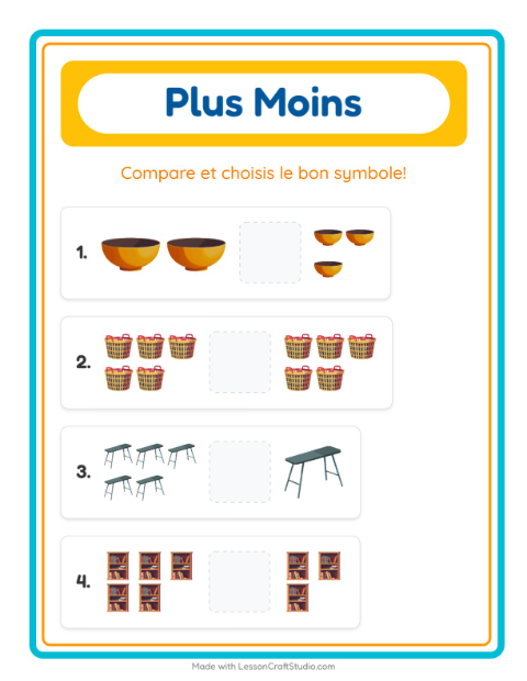 Aperçu de la fiche Plus Ou Moins avec Autour de la maison pour École maternelle (petite/moyenne section, 3-5 ans)