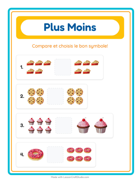 Aperçu de la fiche Plus Ou Moins avec Boulangerie pour École maternelle (petite/moyenne section, 3-5 ans)