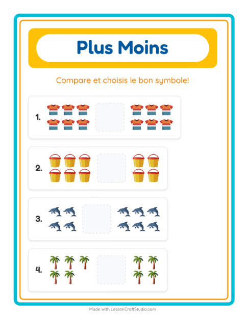Aperçu de la fiche Plus Ou Moins avec Été pour École maternelle (petite/moyenne section, 3-5 ans)