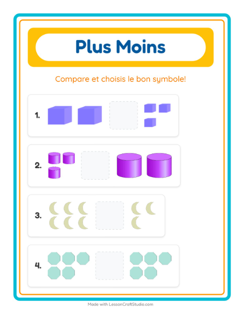 Aperçu de la fiche Plus Ou Moins avec Formes pour École maternelle (petite/moyenne section, 3-5 ans)
