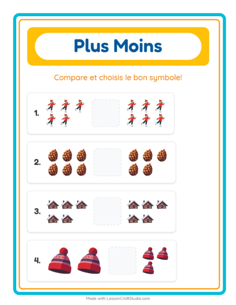 Aperçu de la fiche Plus Ou Moins avec Hiver pour École maternelle (petite/moyenne section, 3-5 ans)