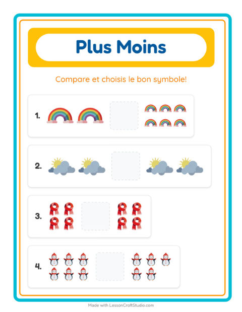 Aperçu de la fiche Plus Ou Moins avec Météo pour École maternelle (petite/moyenne section, 3-5 ans)