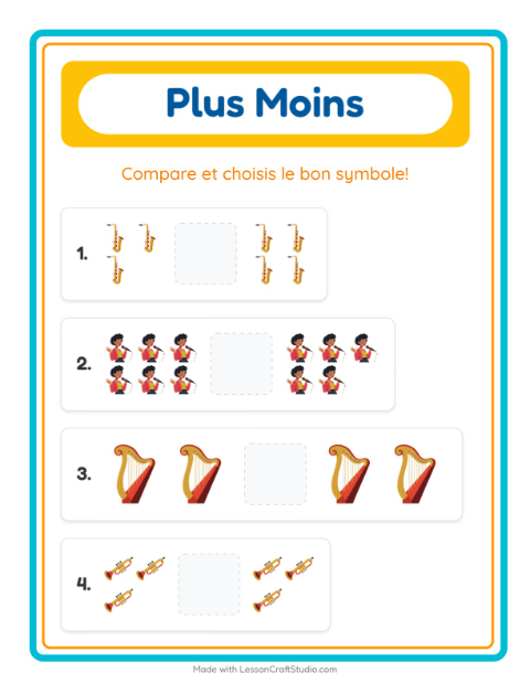 Aperçu de la fiche Plus Ou Moins avec Musique pour École maternelle (petite/moyenne section, 3-5 ans)
