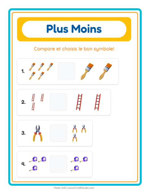 Aperçu de la fiche Plus Ou Moins avec Outils pour École maternelle (petite/moyenne section, 3-5 ans)