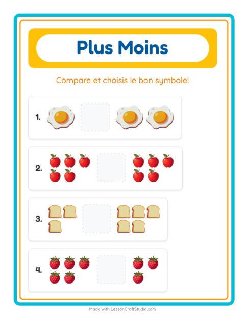 Aperçu de la fiche Plus Ou Moins avec Petit-déjeuner pour École maternelle (petite/moyenne section, 3-5 ans)