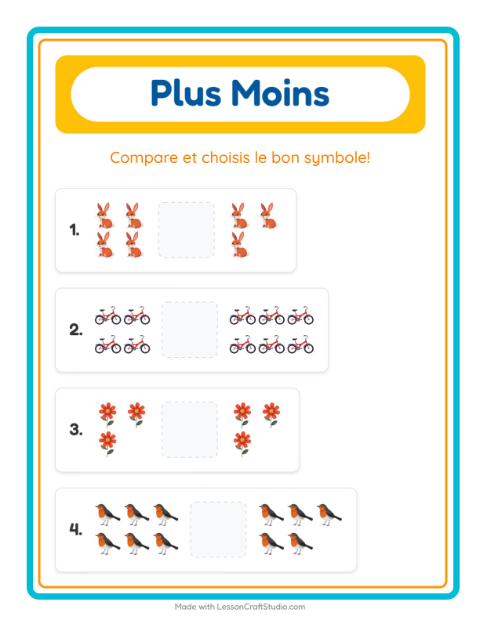 Aperçu de la fiche Plus Ou Moins avec Printemps pour École maternelle (petite/moyenne section, 3-5 ans)