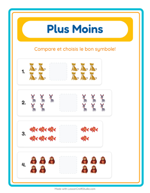 Aperçu de la fiche Plus Ou Moins pour École maternelle (petite/moyenne section, 3-5 ans)