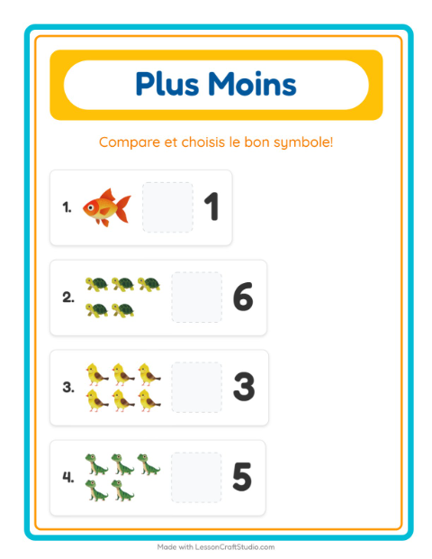 Aperçu de la fiche Plus Ou Moins avec Animaux de compagnie pour École maternelle (petite/moyenne section, 3-5 ans)